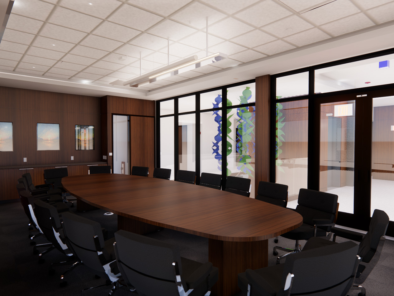 Interior meeting space at the Cedar Rapids Annex Building showing a modern conference room designed for city staff collaboration and public use.