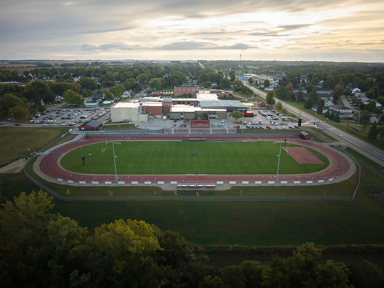 Aerial overview of the Lisbon Community School District campus and surrounding community.