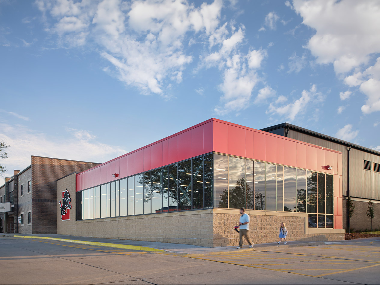 Main entrance and exterior view of the Lisbon Community School District school building.