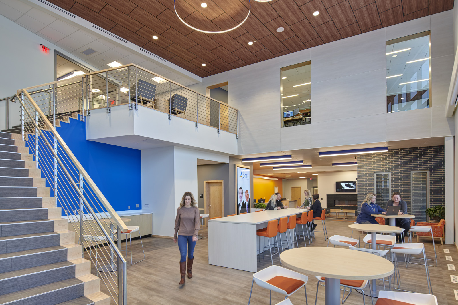 Central workplace hub designed to encourage interaction and connectivity.