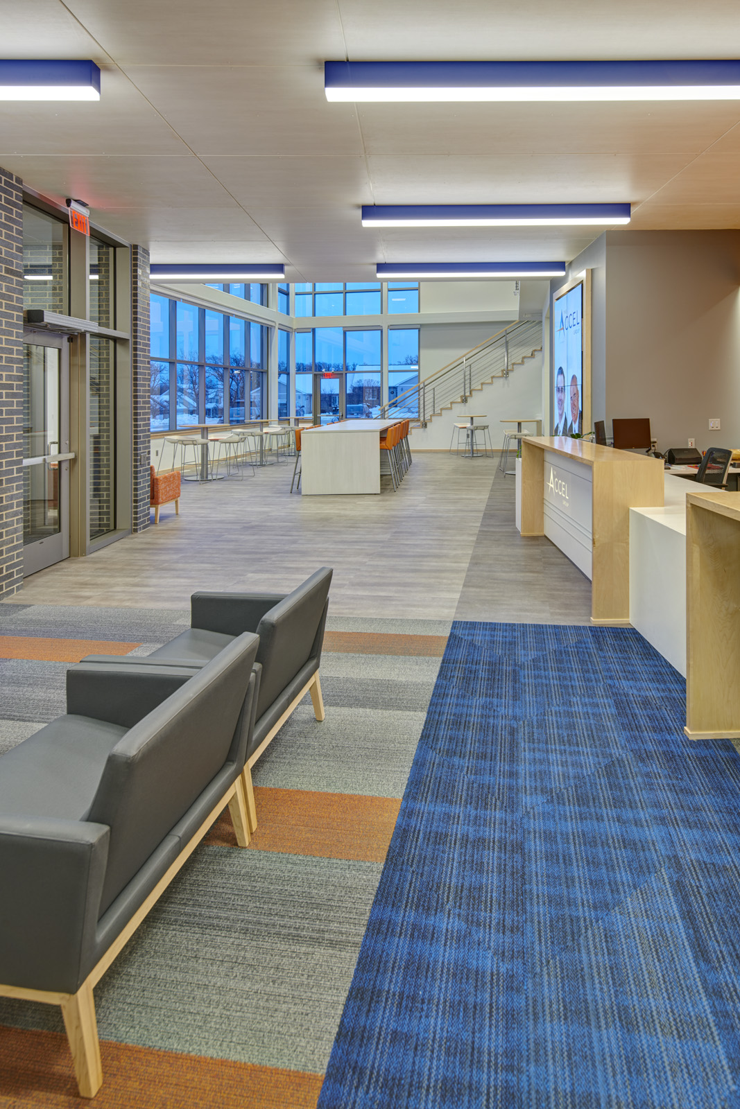 Main lobby and reception area at The Accel Group headquarters.