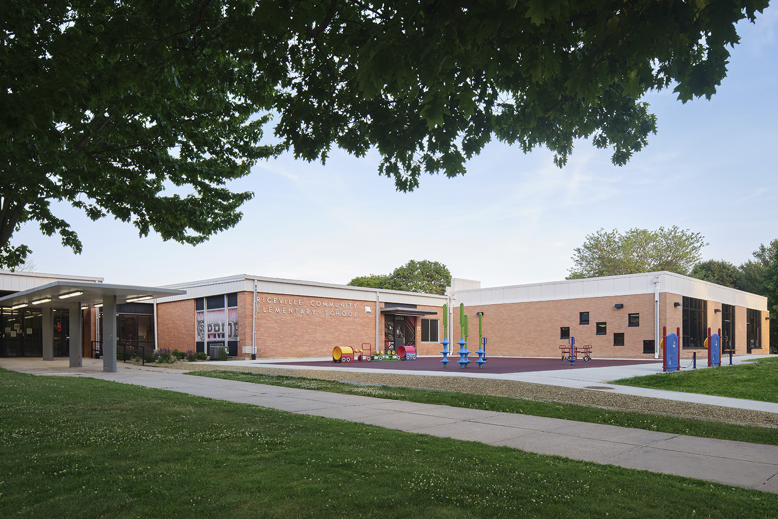 Exterior view of the Riceville Daycare Addition and early childhood playground
